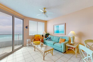 TV - Dog-friendly oceanfront condo with balcony, WiFi, & shared pool - steps to sand (Orange Beach)
