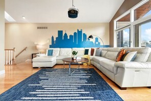 Smart TV, fireplace, table football, ping pong