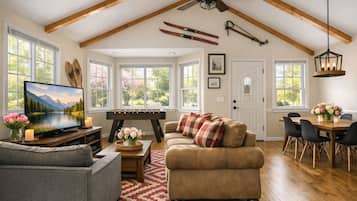 Smart TV, fireplace, Netflix, foosball