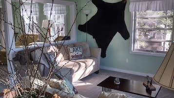 Smart TV, fireplace, DVD player