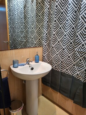 Bañera, secador de pelo, bidé y toallas