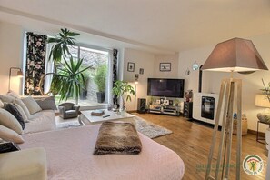 TV, DVD player, books, stereo