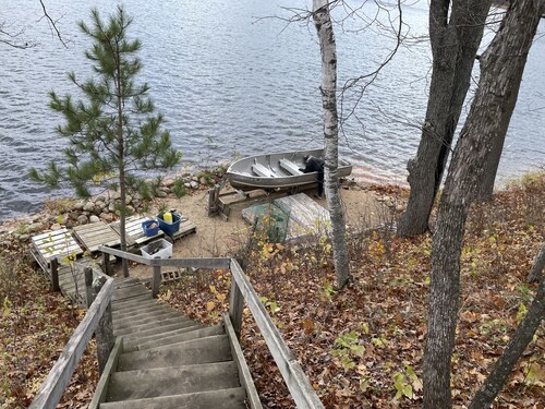 Fishing cabin in the pines! 50 acres of lakeshore & forest
Hear the loons call.