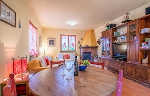 TV, fireplace, table tennis