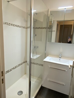 Shower, soap, toilet paper