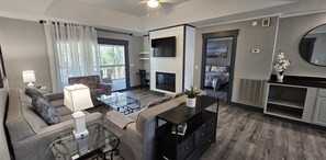 TV, fireplace, DVD player, stereo