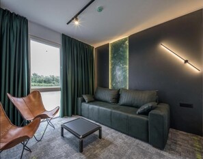 Comfort Apartment, Terrace, River View | Frette Italian sheets, premium bedding, pillowtop beds, minibar - Joy 5 Hotel & SPA (Belgrade)