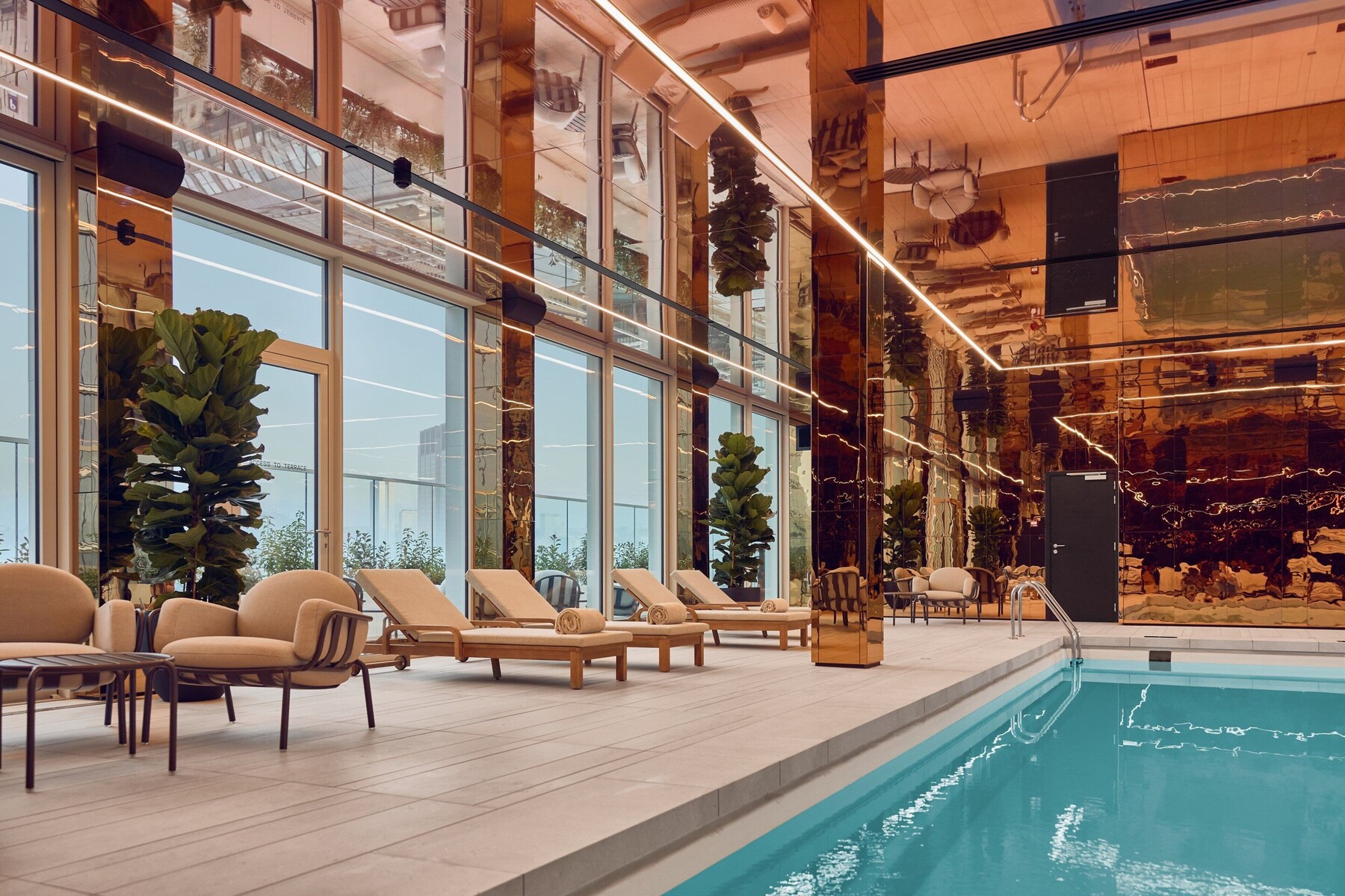 Indoor pool, open 8:00 AM to 10:00 PM, sun loungers