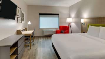 Desk, laptop workspace, free WiFi, bed sheets