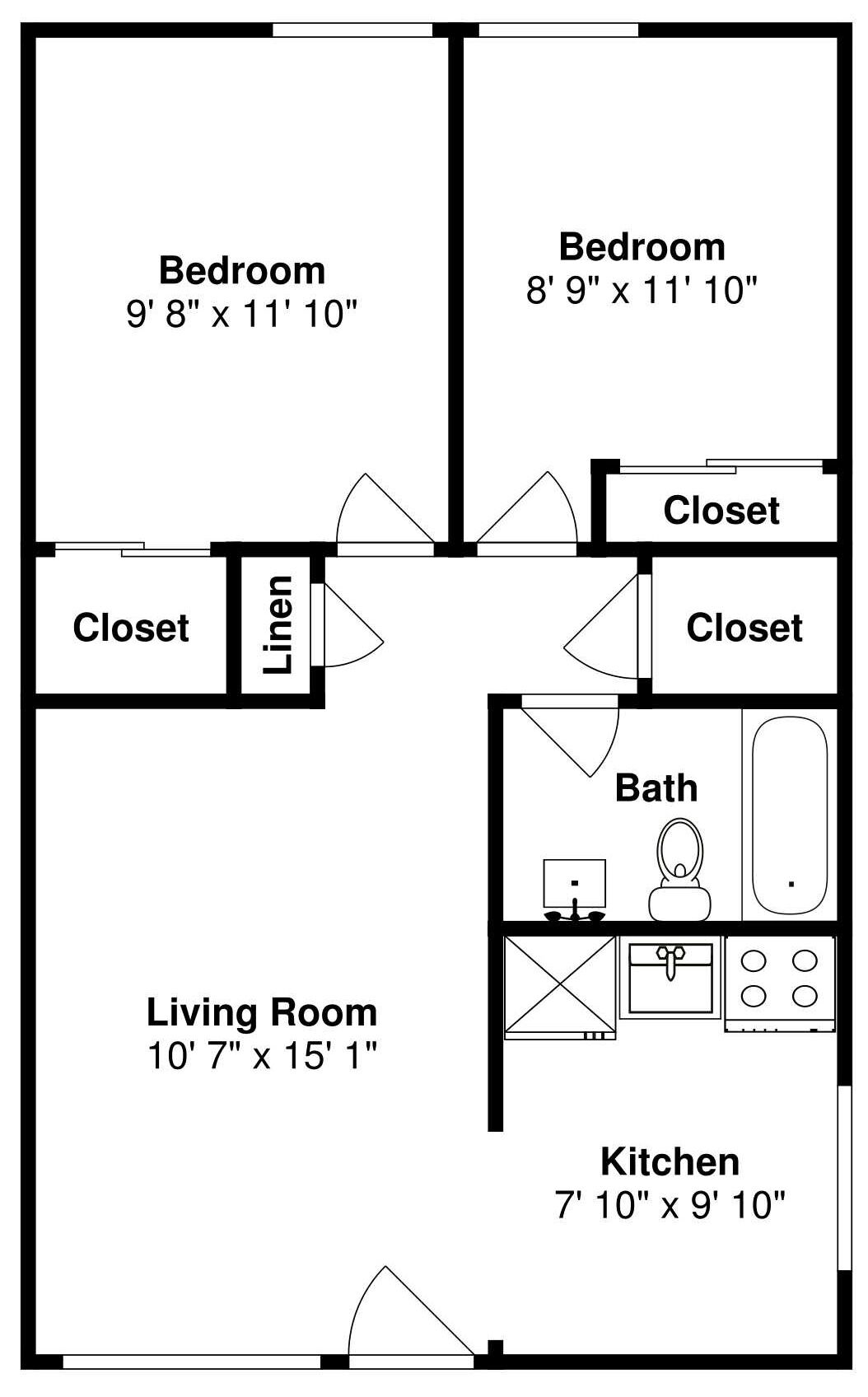 Planta baixa mostrando um quarto com 2,95m x 3,60m, um segundo quarto com 2,65m x 3,60m, uma sala de estar com 3,25m x 4,55m, uma cozinha com 2,35m x 2,95m, e dois armários.