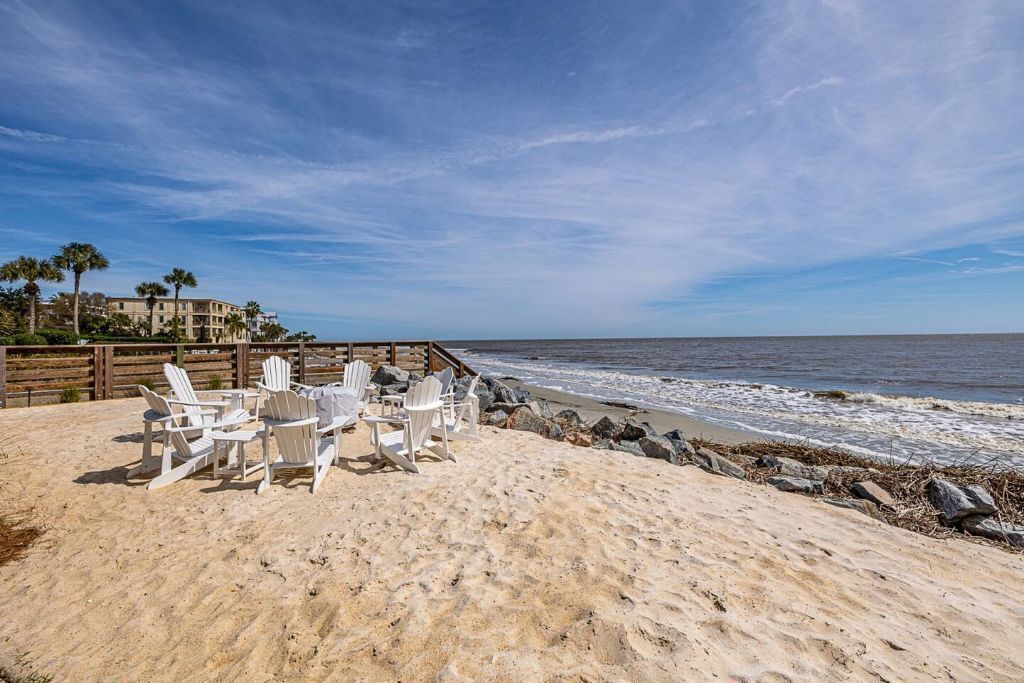On the beach, sun-loungers, beach towels