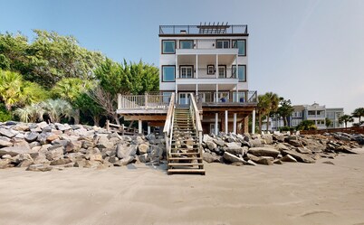 Luxury Oceanfront Villa - pool, firepit, and rooftop view! Walk to Pier Village!