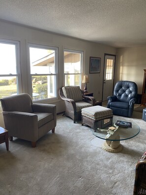 TV, DVD player, books, video library