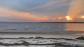 On the beach, sun-loungers, beach towels