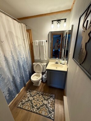 Baignoire, serviettes fournies, papier toilette