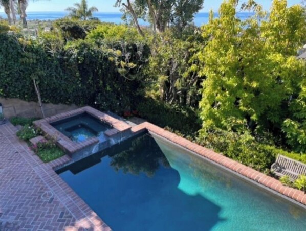 Outdoor pool, a heated pool - Gorgeous craftsman estate with panoramic ocean views and secluded pool and spa!! (Laguna Beach)