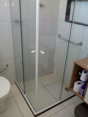 Shower, towels, toilet paper
