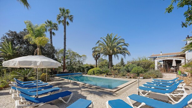 Un espace aménagé au bord de la piscine, avec des chaises longues et une piscine.