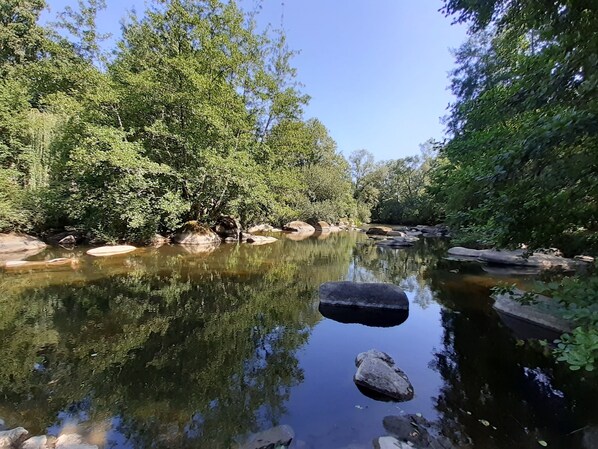 A calm river with rocks and dense greenery on both sides. - "Manoir" vacation rental with a garden by the river, near Clisson (Gétigné)
