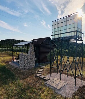 Cottage (One Bedroom Cottage with Terrace) | Bathroom | Shower, towels - Robinson House Orkula in the Heart of Olive's Yard (Pirovac)