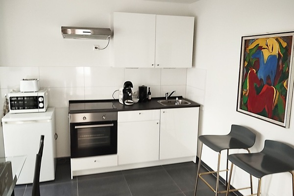 Een koelkast, een oven, een kookplaat, een waterkoker