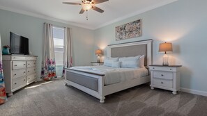 5 bedrooms, desk, iron/ironing board, travel cot