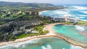 On the beach, sun-loungers, beach towels