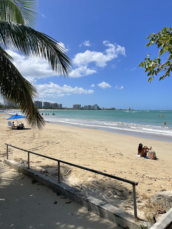 On the beach, beach towels