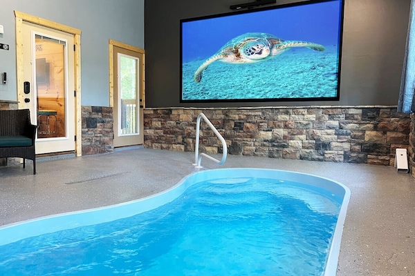 Private Heated Indoor Saltwater Pool 8` x 16` x 4` deep 11` Projector screen
