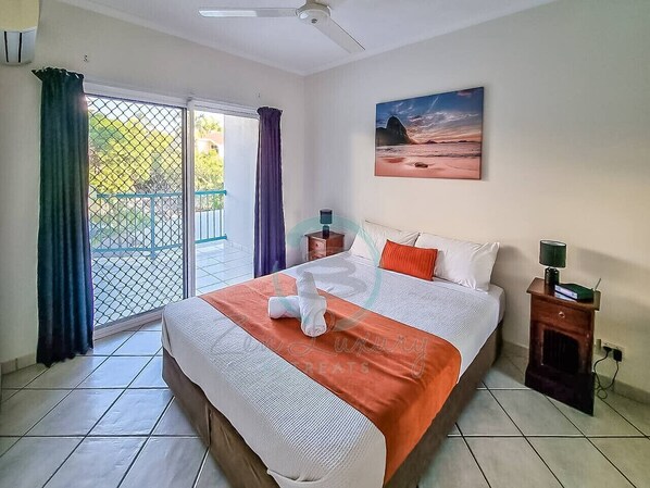 1 bedroom, desk, iron/ironing board, travel cot