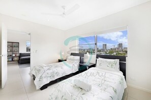 4 bedrooms, desk, iron/ironing board, travel cot