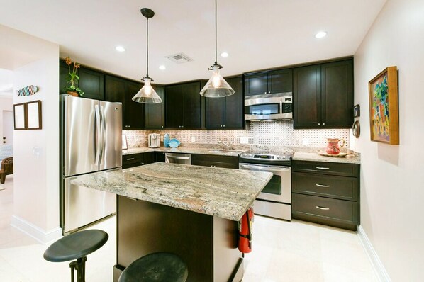 Fridge, microwave, oven, dishwasher