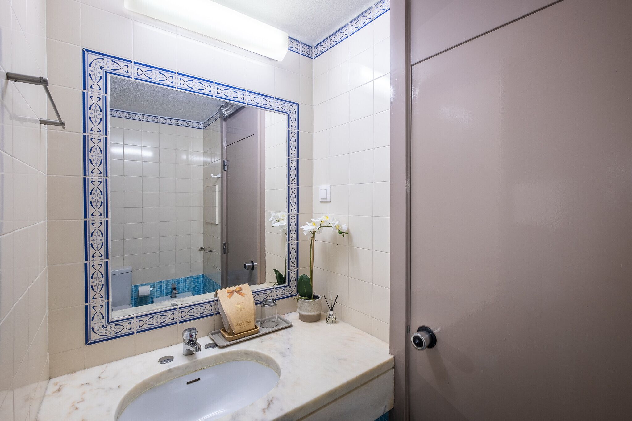 Shower, hair dryer, soap, shampoo