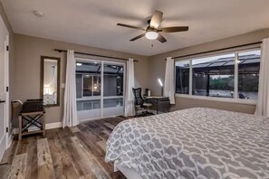 4 bedrooms, desk, iron/ironing board, travel cot