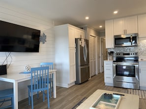 Fridge, microwave, stovetop, toaster