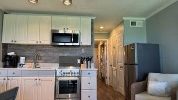 Fridge, microwave, stovetop, toaster