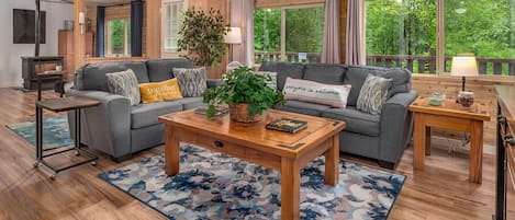 Smart TV, fireplace, video games, DVD player