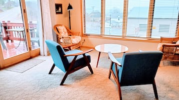 Smart TV, fireplace, DVD player, books