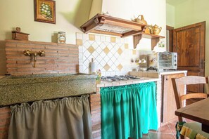 Fridge, stovetop, coffee/tea maker, cookware/dishes/utensils