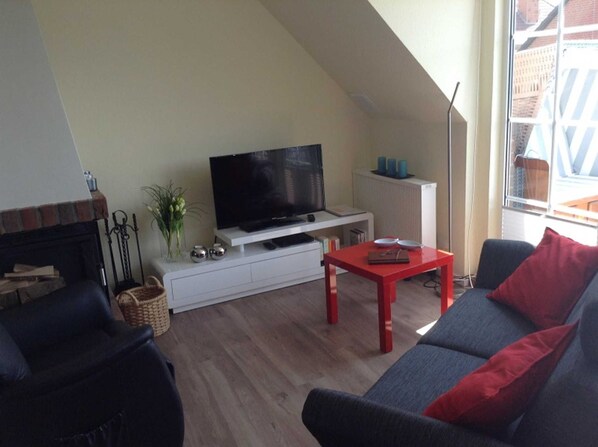 TV, fireplace
