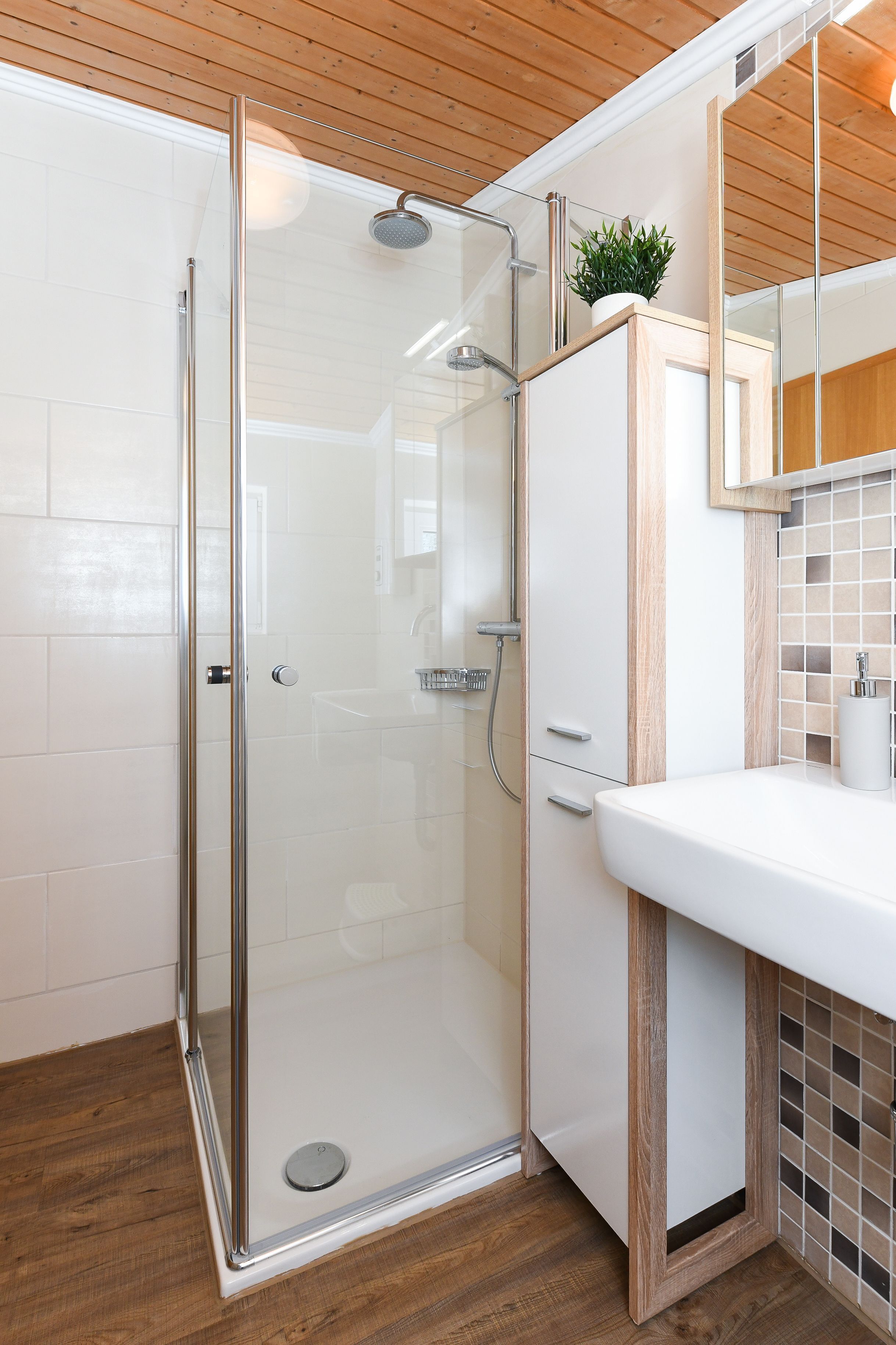 Shower, hair dryer, soap, toilet paper