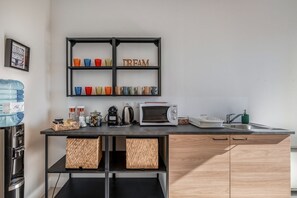 Interior - GuestHost - Our residence is located on the fourth floor of a building, equipped with a lift.Service room which can be accessed by all guests complete with microwave, refrigerator, coffee machine, electric kettle, cups and glasses.Bicycle parking inside  (Padova)