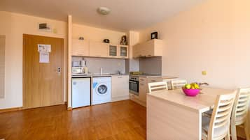 Standard Apartment | Private kitchen | Fridge, oven, cookware/dishes/utensils, paper towels