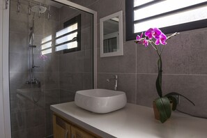 Shower, hair dryer, towels, soap - T3 - 87m2 - Résidence Georgette ☆☆☆☆ (SAINT-PIERRE)