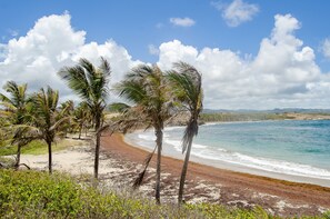 Sur la plage, chaise longue, serviettes de plage