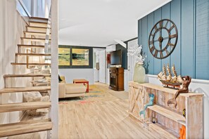 Smart TV, fireplace, video games, DVD player