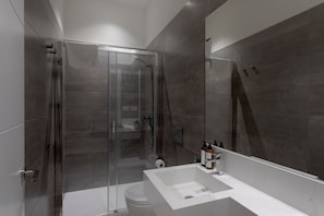 Douche, séchoir à cheveux, serviettes fournies