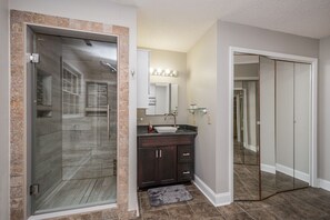 Combined shower/tub, hair dryer, towels, soap - Outdoor Oasis - Secluded Pool, Hot Tub, Fireplace (Cary)