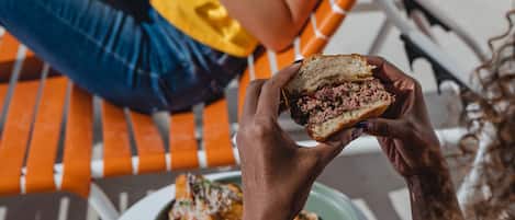 Seasonal outdoor pool, pool umbrellas, sun loungers