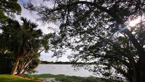 A lakeside view with trees and a grassy area. - Cozy place in Lake Worth (Lake Worth)